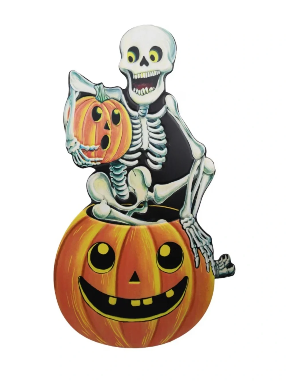 NWT- 23” Skeleton & Jack-o-lanterns Halloween Metal Easel Stand Sign Porch Decor